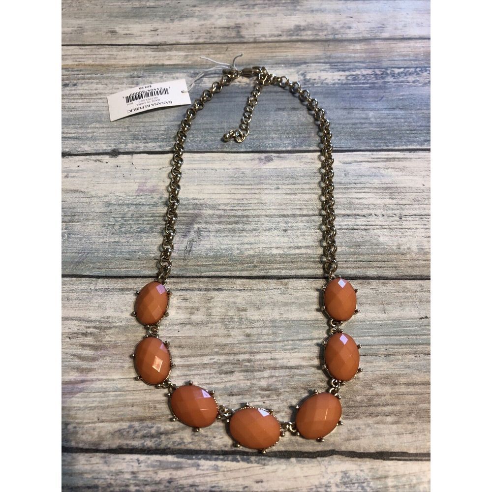 Banana Republic‎ BR Orange Acrylic Faceted Gold Tone Necklace 18" NWT